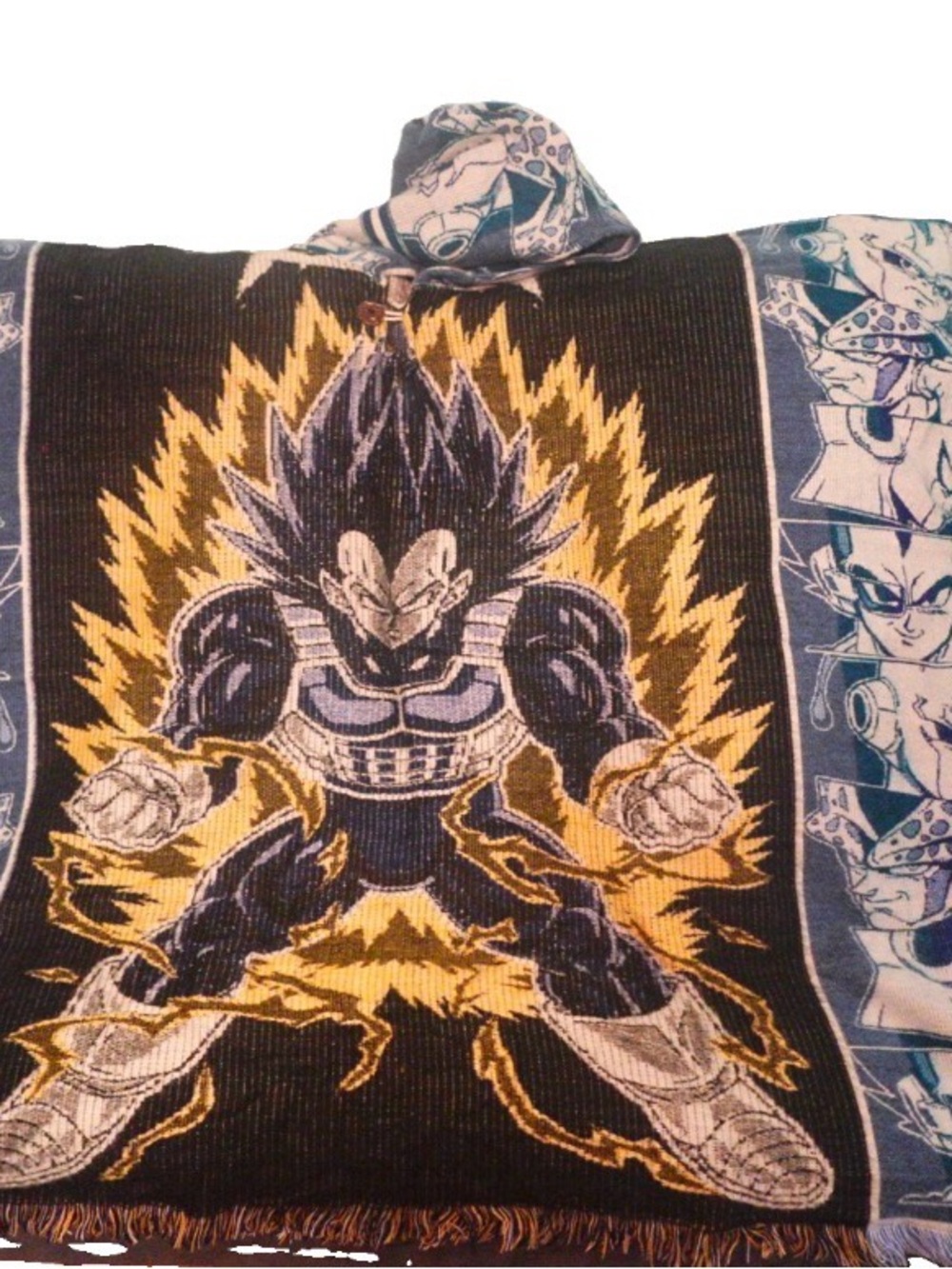 Dragon Ball Z Vegeta black yellow blue white character anime poncho alpaca 48x38